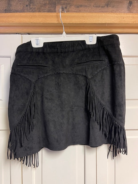 CF21-15 SUEDE MINI SKIRT W/FRINGE #14 - BLK