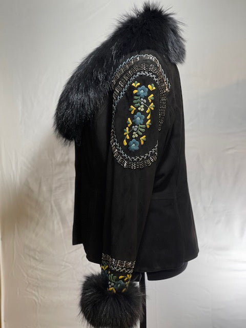 CF41-6 BLK SUEDE JKT W/BLUE & YELLOW STITCH-XL