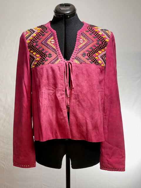CF42-75 PINK SUEDE JKT W/STITCH & BEAD-S