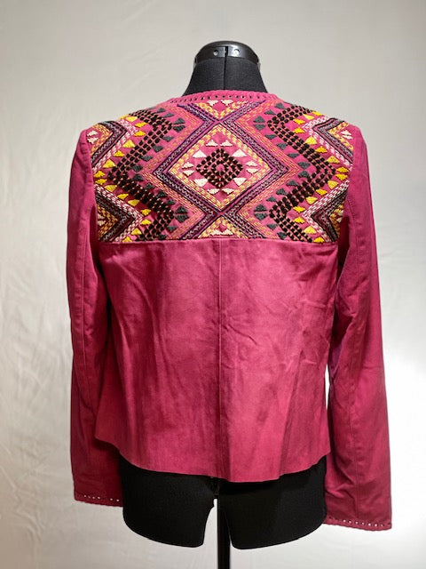 CF42-75 PINK SUEDE JKT W/STITCH & BEAD-S