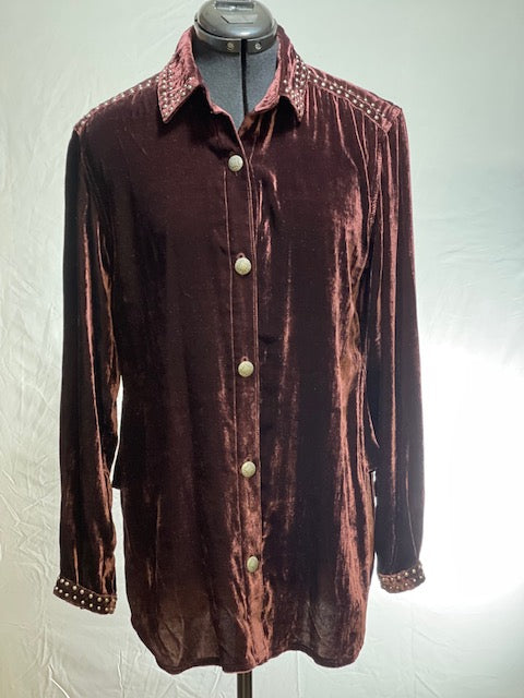 CF42-74 BRN VELVET WORKSHIRT/TUNIC-S