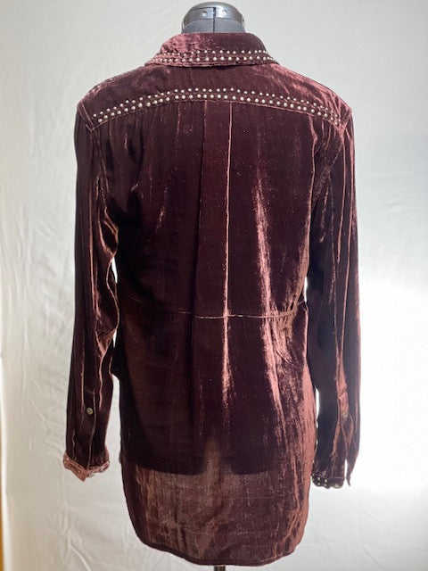 CF42-74 BRN VELVET WORKSHIRT/TUNIC-S