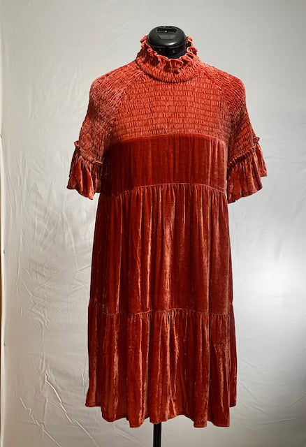 CF42-73 ORANGE VELVET DRESS-S