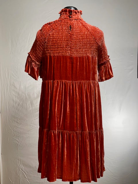 CF42-73 ORANGE VELVET DRESS-S