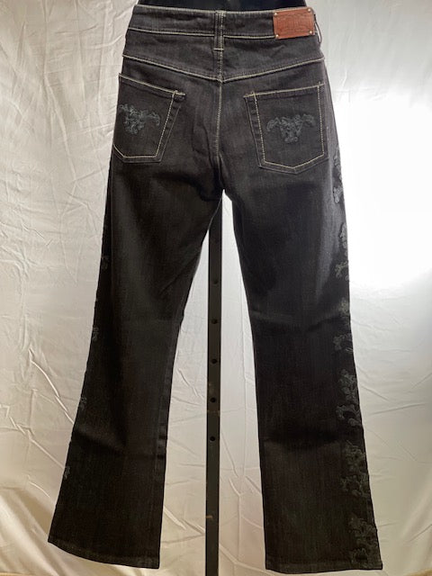 CF42-29 BLK DENIM W/LEATHER FLORAL ON SIDES-#8