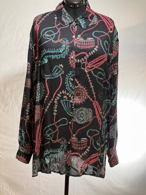 CF43-12 BLK W/JEWLERY PRINT TOP-XL