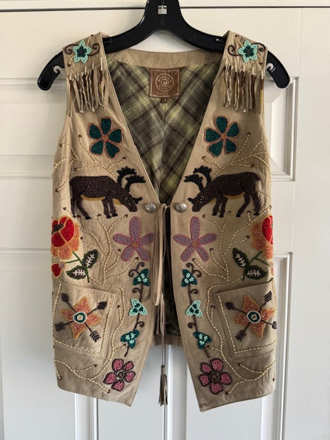 CF24-9 LEATHER & BEADED VEST-SMALL