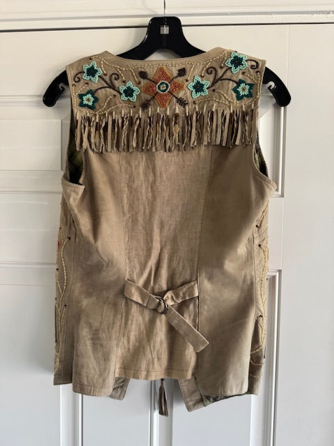 CF24-9 LEATHER & BEADED VEST-SMALL