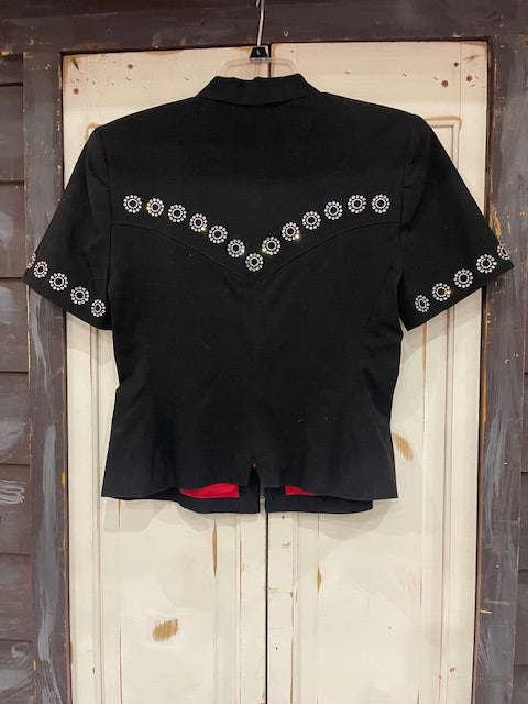 CF35-22 SHORTSLEEVE ZIPUP W/CRYSTALS-BLK-M