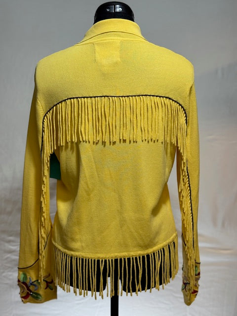 CF17-11 YELLOW KNIT JKT/FRINGE & STITCH-XS