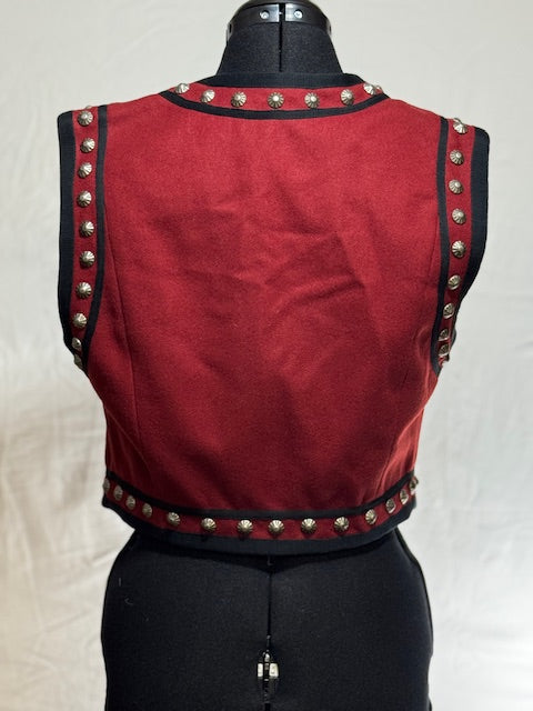 CF42-7 RED WOOL VEST W/BLK TRIM & STUDS-S