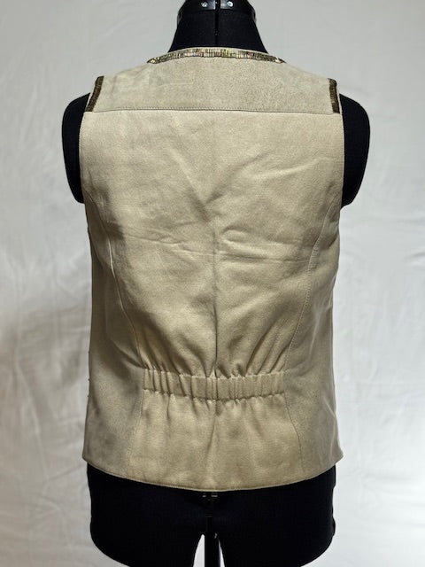 CF42-8 LEATHER VEST W/SILVER & GOLD FLORAL BEADS-XS