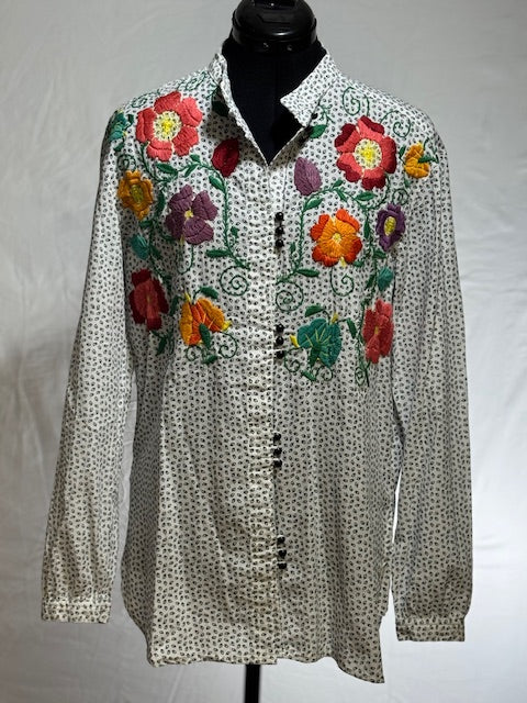CF42-10 FLORAL STITCH SHIRT 3-BUTTONS-S