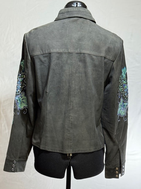 CF42-17 OLIVE SUEDE JKT W/GREEN, BLUE FLORAL -S