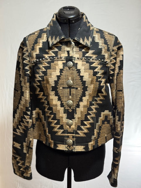 CF42-21 BRN AZTEC PRINT LEATHER JKT-S