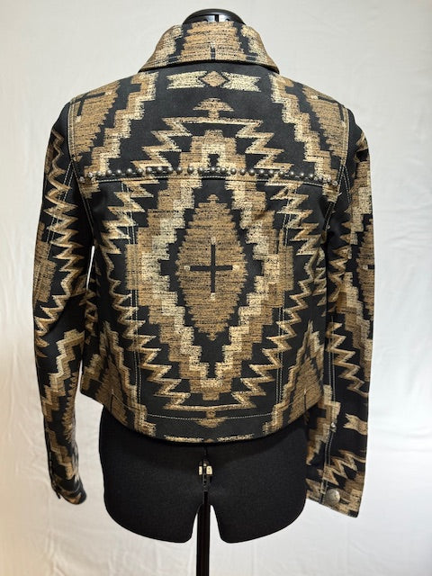 CF42-21 BRN AZTEC PRINT LEATHER JKT-S