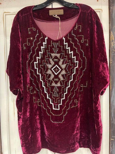CF31-24 RED VELVET TOP-M W/DIAMOND SPRAKLE FRONT