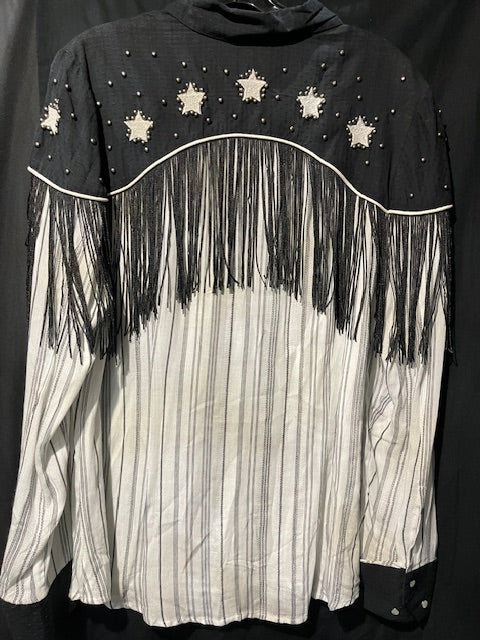 CF33-61 BLK/WHT BLOUSE STAR & FRINGE-LRG