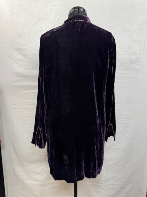 CF49-12 PURPLE VELVET TUNIC W/BEADED FLORAL-S