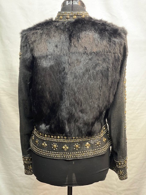 CF52-75 BLACK STUDDED FUR JACKET M