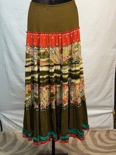 CF52-207 GRN/RED RUFFLE SKIRT S