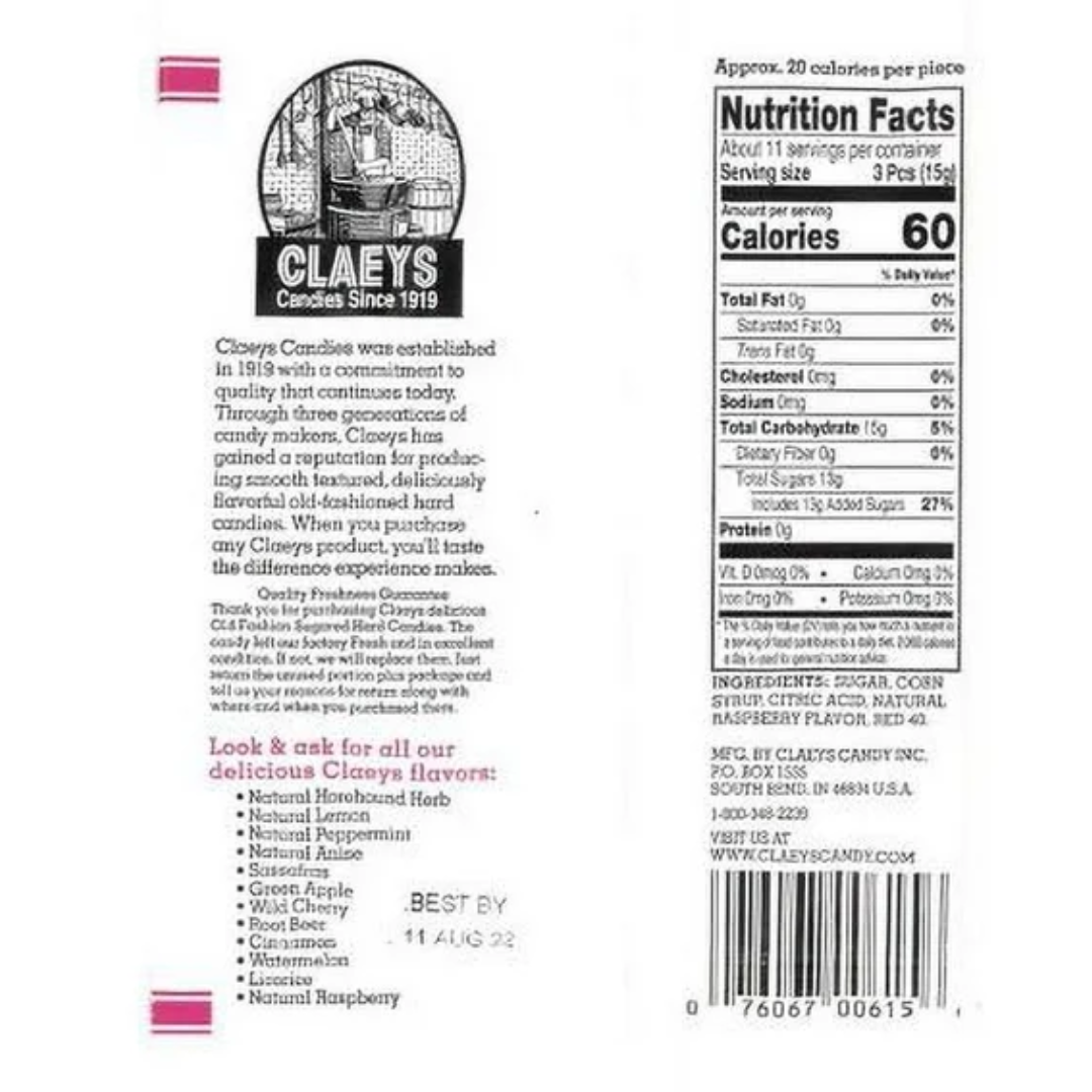 Claeys Old Fashioned Hard Candies - Raspberry - 12 Ct.