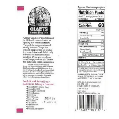 Claeys Old Fashioned Hard Candies - Raspberry - 12 Ct.