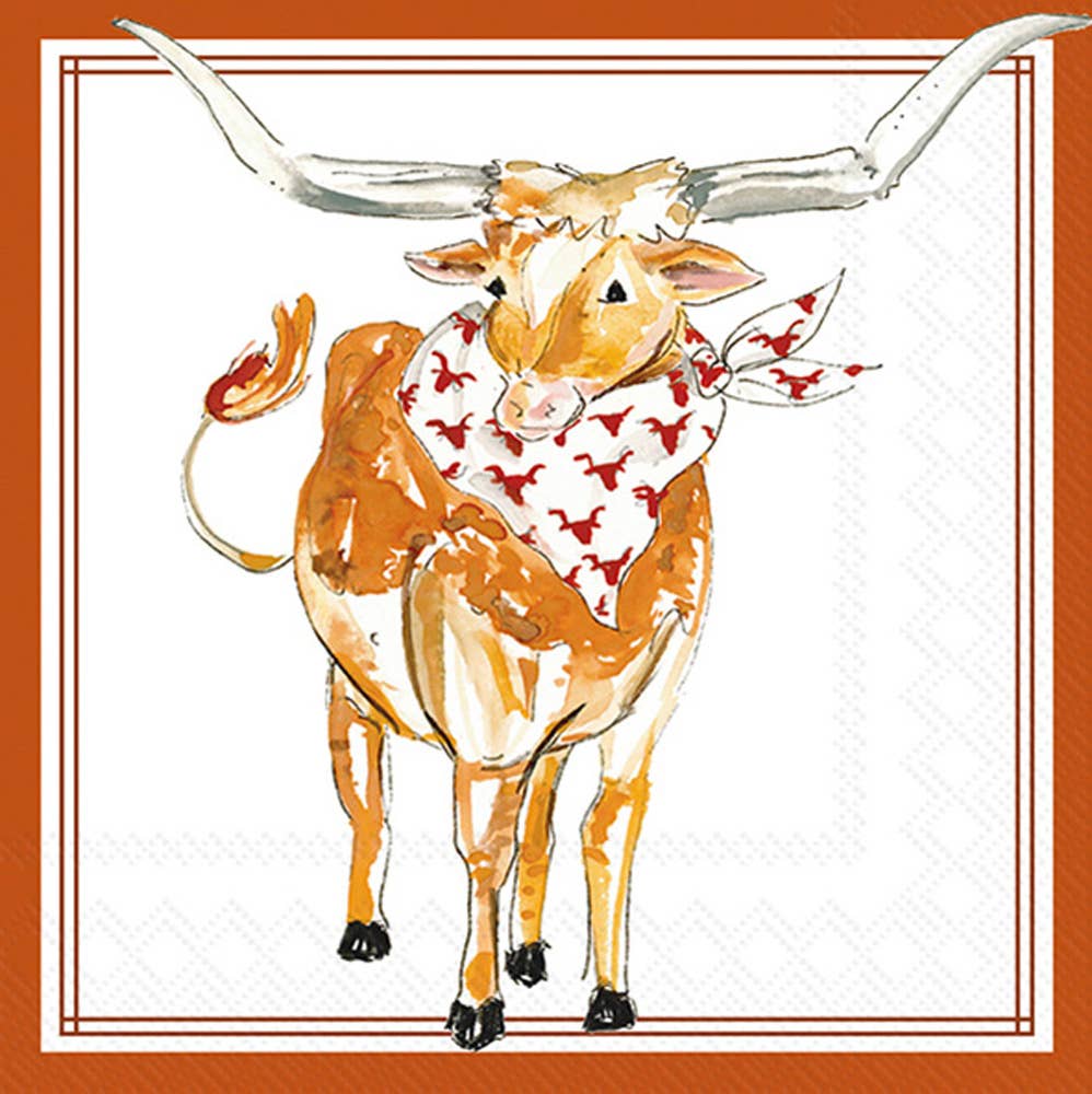 Paper Cocktail Napkins 20 Ct White Longhorn Hometown Pride