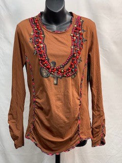 CF52-173 BRN CORAL NECK TOP M