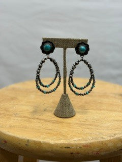 CF71-19 FLOWER DOUBLE NAV PEARL EARRINGS