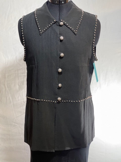 CF46-63 BLACK SLEEVLESS TOP WITH STUD DETAIL, SIZE SMALL