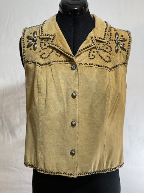 CF46-83 SUEDE BONE VEST WITH FLOWER DETAILS MEDIUM