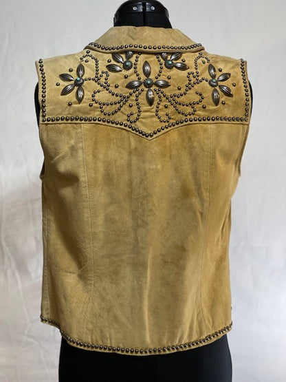 CF46-83 SUEDE BONE VEST WITH FLOWER DETAILS MEDIUM