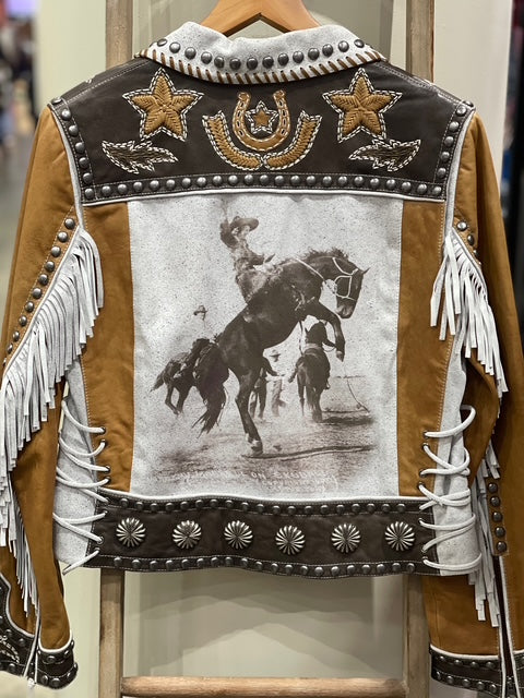 CF36-7 2 TONE BRN W/COWGIRL & WHIRE FRINGE-M