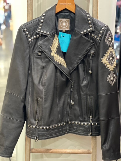CF36-6 BRN BIKER JKT W/SADDLE BLANKET-L