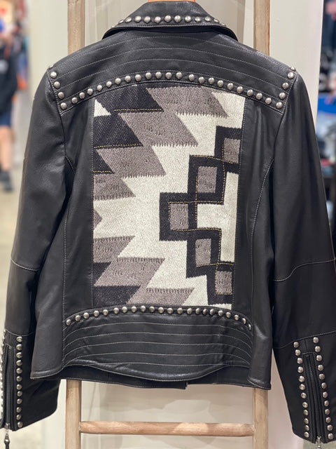 CF36-6 BRN BIKER JKT W/SADDLE BLANKET-L