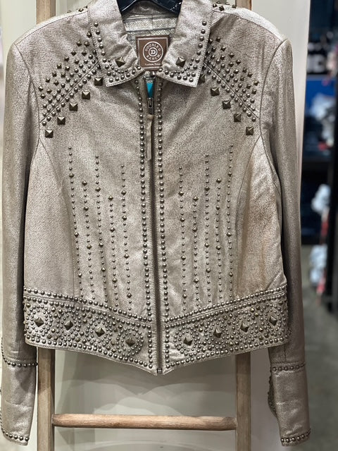 CF36-5 CRACKLED LEATHER PEWTER JKT W/STUDS-L