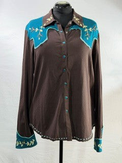 CF94-8 BRN/TURQ KNIT WORKSHIRT 1X