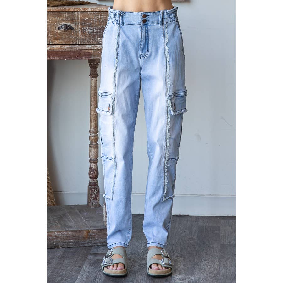 MINERAL WASHED CARGO DENIM PANTS