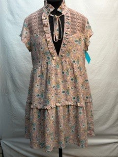 CF39-11 PINK FLORAL DRESS S