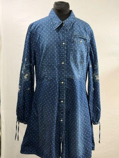 CF38-45 DENIM POLKA DOT DRESS L