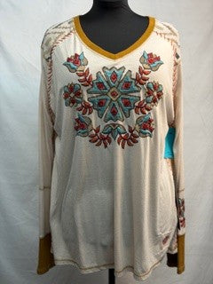 CF86-9 CREAM V NECK W/EMB XL