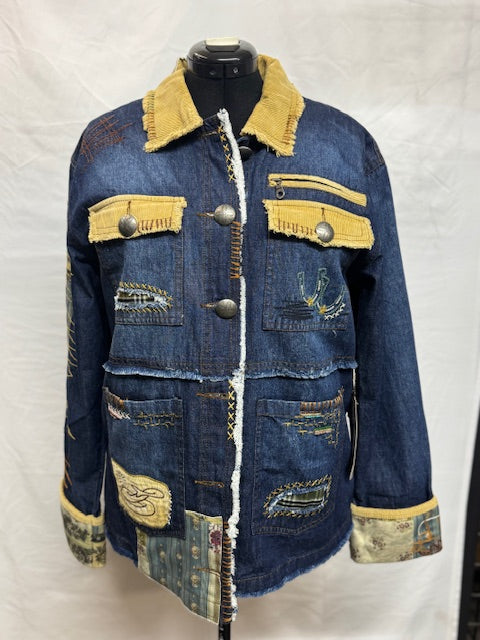 CF53-6 DENIM FIELD JKT W/RIPS CUTS PATCHES-M
