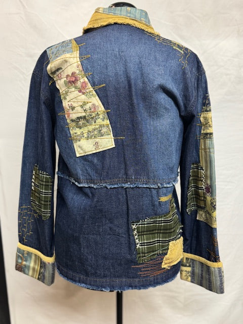 CF53-6 DENIM FIELD JKT W/RIPS CUTS PATCHES-M