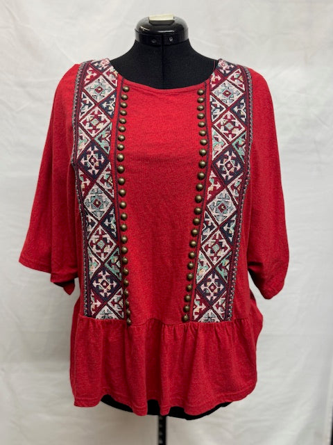 CF53-7 RED TOP W/STITCH & STUDS UP FRONT-L
