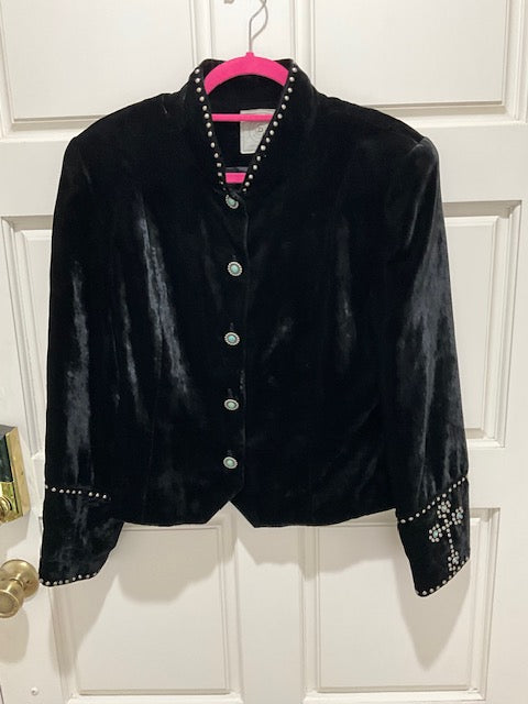 CF21-17 VELVET JKT W/STUDS &  TURQ CROSS ON SLEEVE