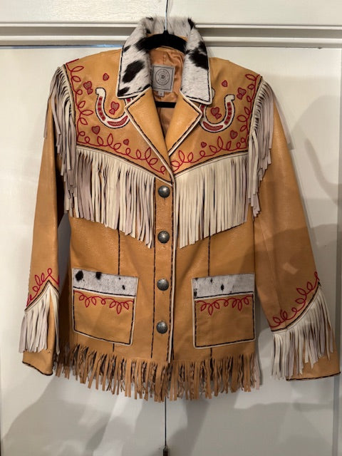 CF81-6 COWBOY YELLOW LEATHER JKT W/FRINGE-SM