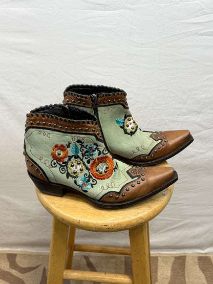 CF47-9 GREEN/FLORAL BOOTIE 10.5