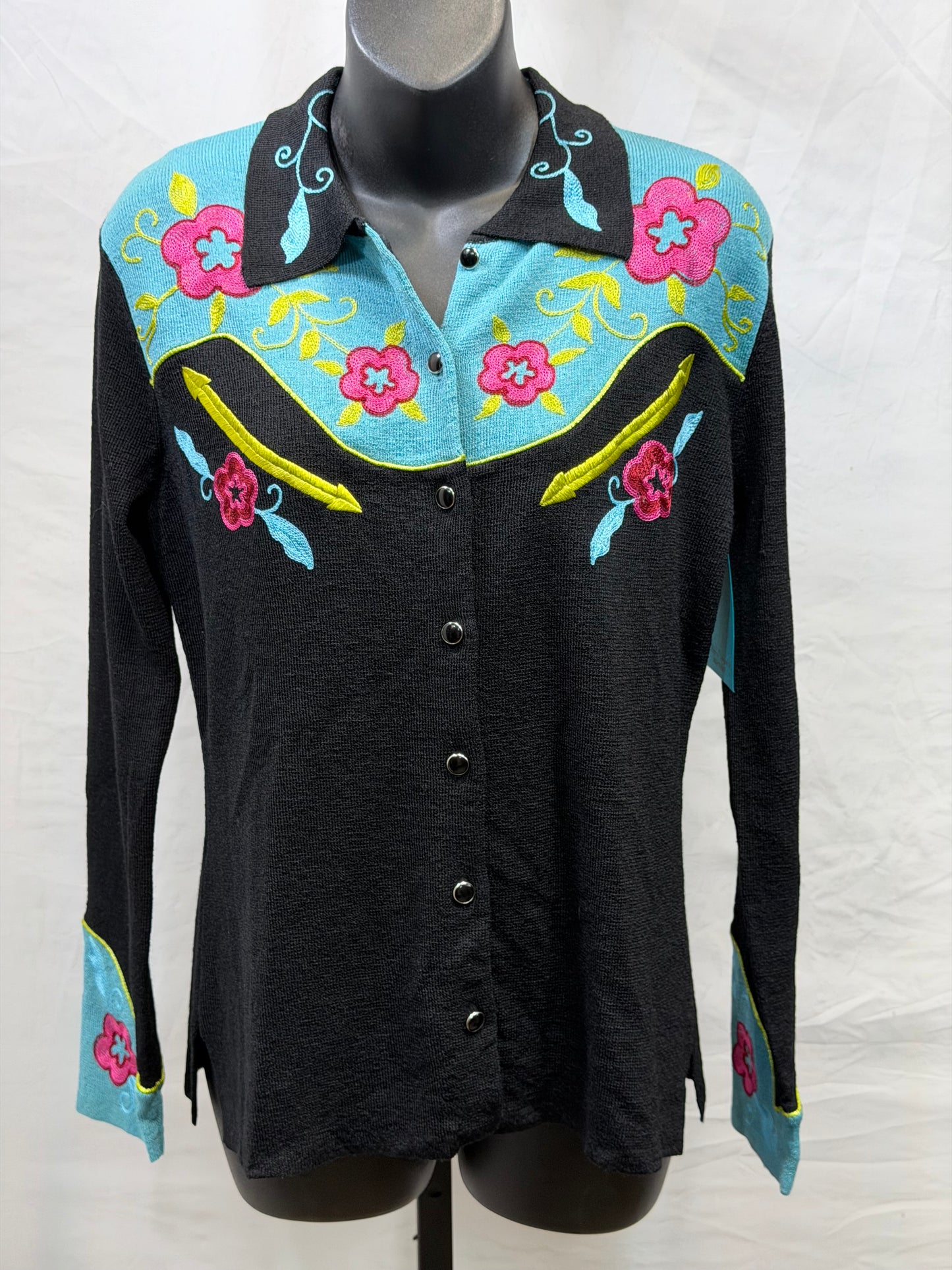 CF107-128 KNIT JACKET W/ PINK FLOWERS M