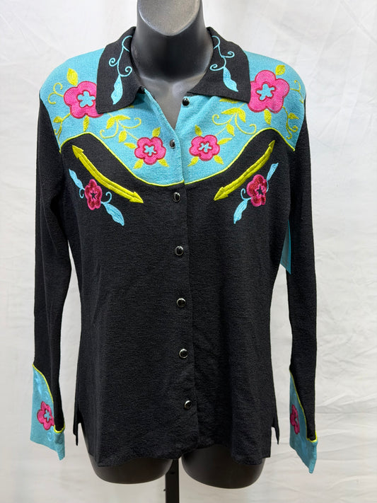 CF107-128 KNIT JACKET W/ PINK FLOWERS M